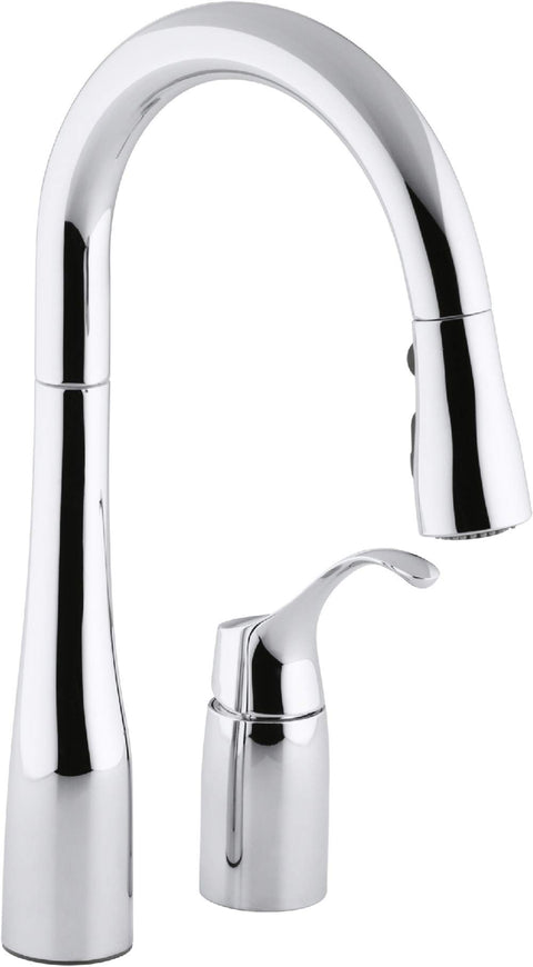 KOHLER 649-CP Simplice Pull Down Kitchen Faucet, 2-Spray Faucet, Kitchen Sink Faucet with Pull Down Sprayer, Polished Chrome
