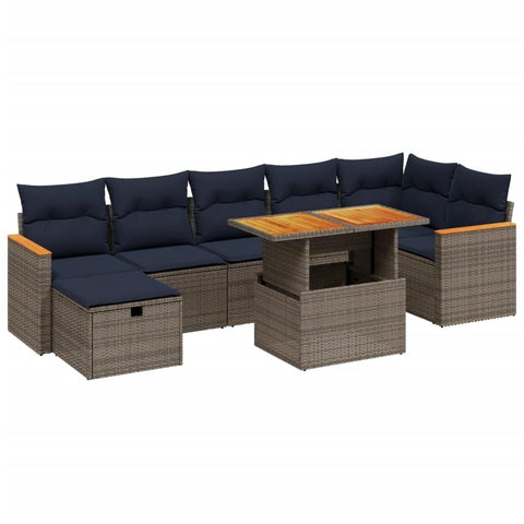 vidaXL Patio Sofa Set with Cushions 8 Piece, Outdoor Conversation Set, Sectional Sofa for Balcony Garden, Modern Style, Gray Poly Rattan