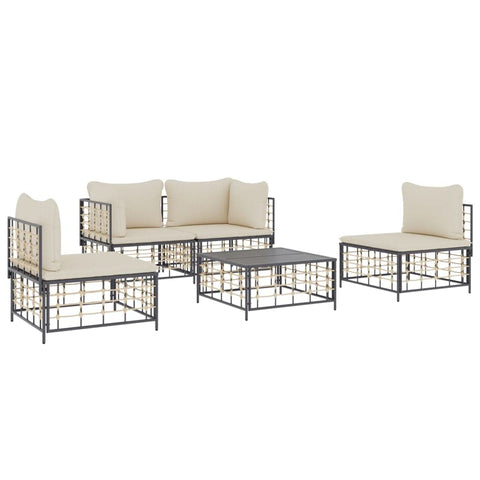 vidaXL Patio Furniture Set 5 Piece, Sectional Sofa with Cushions, Patio Lounge Set with Coffee Table for Garden Lawn Backyard, Anthracite Poly Rattan