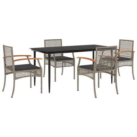 vidaXL Patio Dining Set - 5 Piece Outdoor Furniture - Gray Poly Rattan with Cushions/Tempered Glass Tabletop - Ideal for Garden, Backyard, Patio