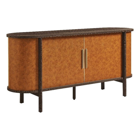 Modway Coralie 63" Oval Leather Sideboard in Walnut Tan – Vintage Mid Century Modern Buffet Storage Cabinet with Sliding Doors