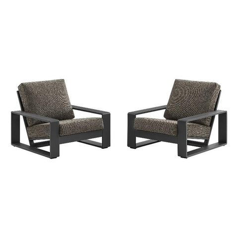 Modway Lirienne Aluminum Set of 2 Outdoor Armchairs in Smoke – All-Weather Backyard Patio Accent Chairs with Weather-Resistant Fabric Cushions