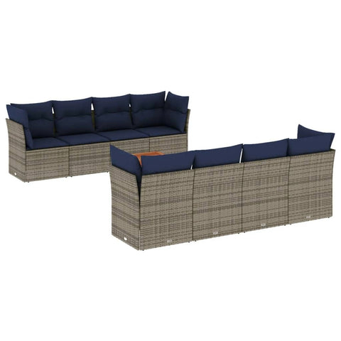 vidaXL Patio Sofa Set with Cushions 9 Piece, Outdoor Conversation Set, Patio Furniture Set for Balcony Garden, Modern Style, Gray Poly Rattan