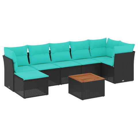 vidaXL Patio Sofa Set with Cushions 8 Piece, Outdoor Conversation Set, Patio Furniture Set for Balcony Garden, Modern Style, Black Poly Rattan