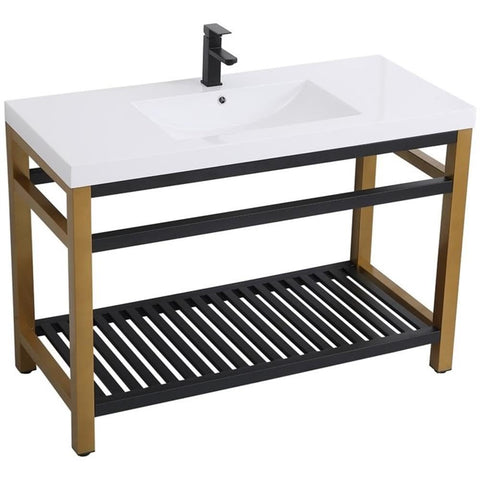 Elegant Decor Raya 48" Single Resin Top Metal Bathroom Vanity in Gold and Black