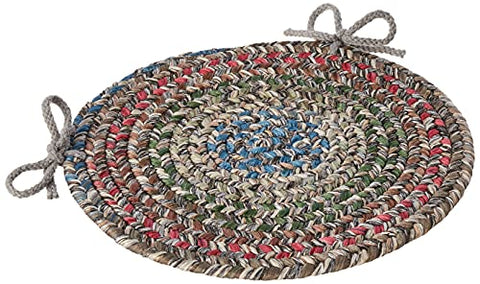 Rhody Rug Sophia SO85 Graphite Gray 15" x 15" Chair Pad Set-of-4 - Round Chair Cushion with Ties for Round Shaped Patios, Dining Room Seat - Seat Cushions, Ideal as Home Decor - Made in USA