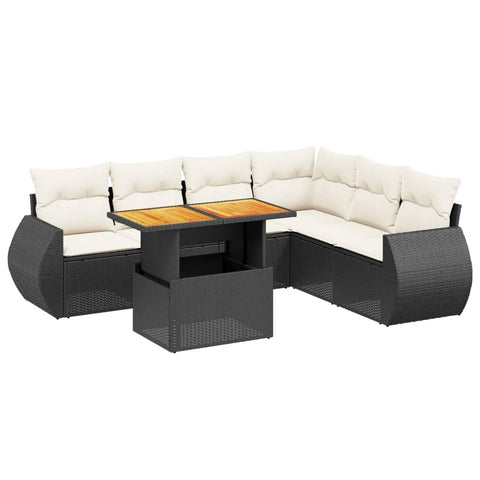 vidaXL 7 Piece Garden Sofa Set with Cushions Modular Design Outdoor Seating Black Poly Rattan Comfortable & Weather Resistant for People Upholstered Patio Furniture Person Modern