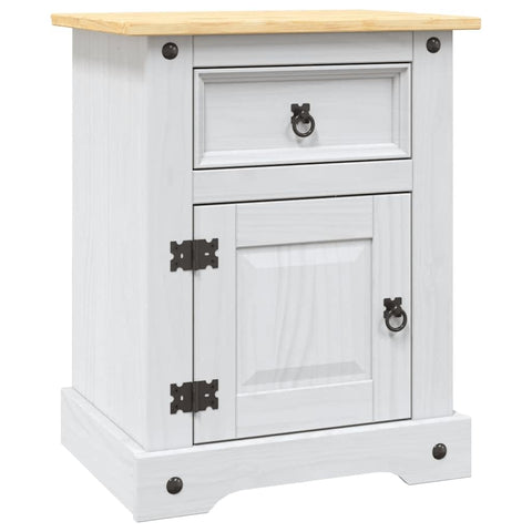 vidaXL Bedside Cabinet White Body and Brown top Solid Pine Wood