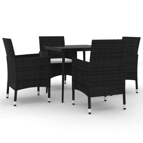vidaXL 5 Piece Weather- Patio Dining Set with Cushions - Poly Rattan, Steel, Glass â€“ Black/Cream White - Ideal for Outdoor Entertaining