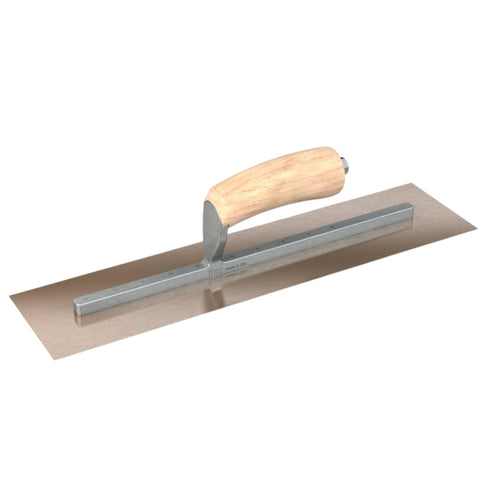 Bon Golden Stainless Steel Finishing Trowel - 14" x 5" | Professional Square-End Concrete Trowel with Camel Back Wood Handle | Durable, Rust-Resistant Blade for Smooth Finishing