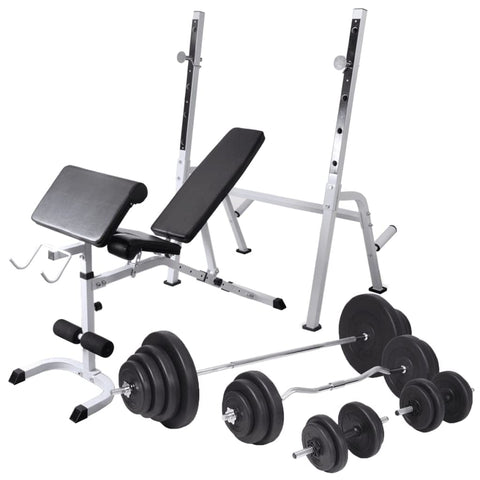 vidaXL Adjustable Workout Bench with Weight Rack, Barbell and Dumbbell Set 264.6 lb, Home Gym Equipment, Steel Construction, Cotton-Padded Cushion