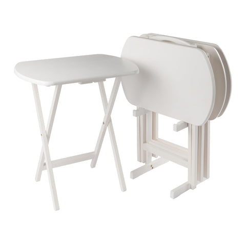 Winsome Corbett Set of 4 Oversized Foldable Snack Tables with Storage Rack, Easy to Store Portable Fold Up Table Set for Kitchen, Living Room TV Dining, Crafts, Puzzles, Work from Home