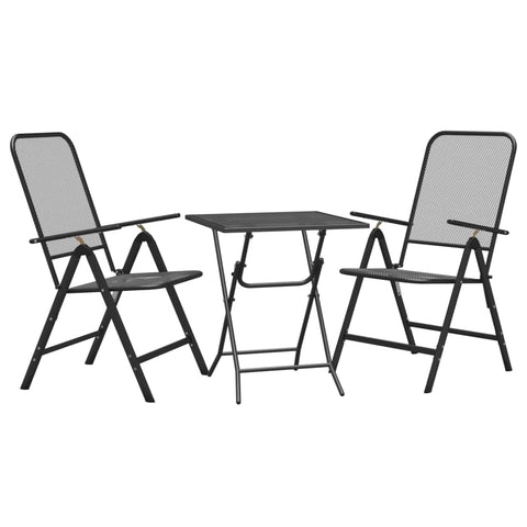 vidaXL Expanded Metal Mesh Patio Dining Set, 3 Piece, Anthracite - Foldable Design with 7-Position Adjustable Backrest for Comfort
