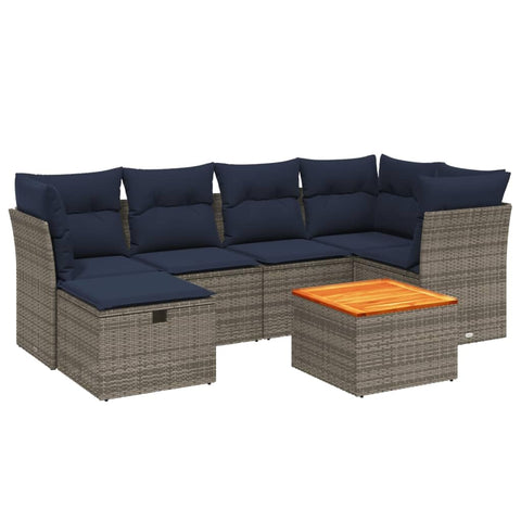 vidaXL Patio Sofa Set with Cushions 7 Piece, Outdoor Conversation Set, Sectional Sofa for Balcony Garden, Modern Style, Gray Poly Rattan