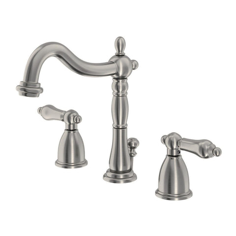 Kingston Brass KB1978AL Heritage Widespread Lavatory Faucet with Metal Lever Handle, Brushed Nickel, 8-Inch Adjustable Center
