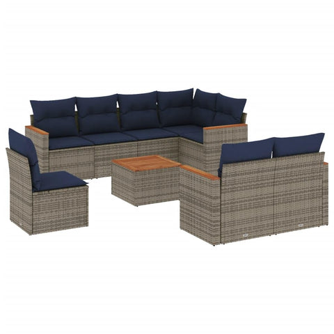 vidaXL Patio Sofa Set with Cushions 9 Piece, Outdoor Conversation Set, Patio Sectional Sofa for Balcony Garden, Modern Style, Gray Poly Rattan