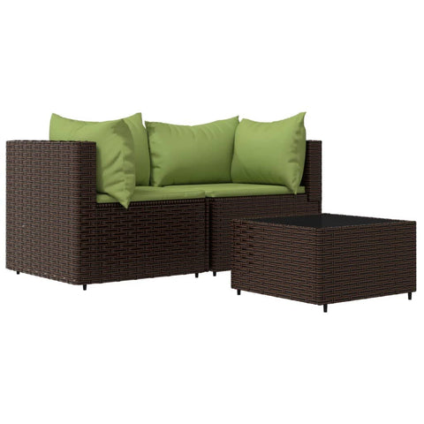 vidaXL - 4 Piece Brown Poly Rattan Patio Lounge Set with Green Cushions - Elegant Design, Weather-, Sturdy Frame, Modular, Comfortable Seating