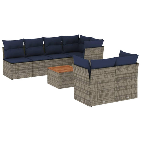 vidaXL Patio Sofa Set with Cushions 8 Piece, Outdoor Conversation Set, Patio Furniture Set for Balcony Garden, Modern Style, Gray Poly Rattan