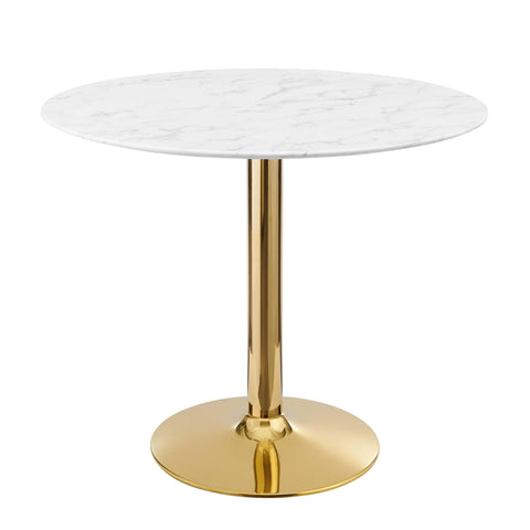 Modway Verne Round Artificial Marble 35" Dining Table in Gold White