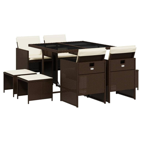 vidaXL 9 Piece Garden Dining Set and Cushions Synthetic Rattan Brown