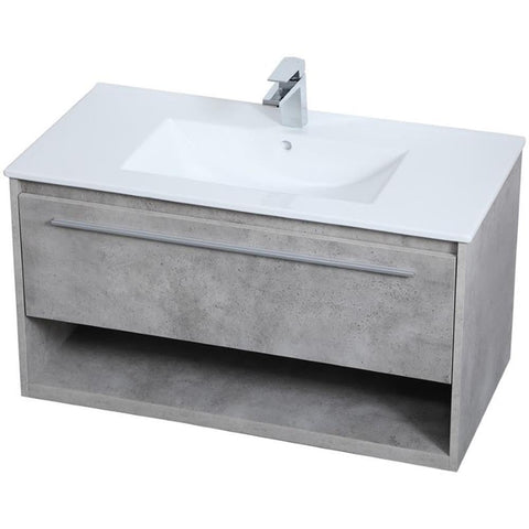 Elegant Decor Kasper 36" Single Porcelain Top Floating Bathroom Vanity in Gray