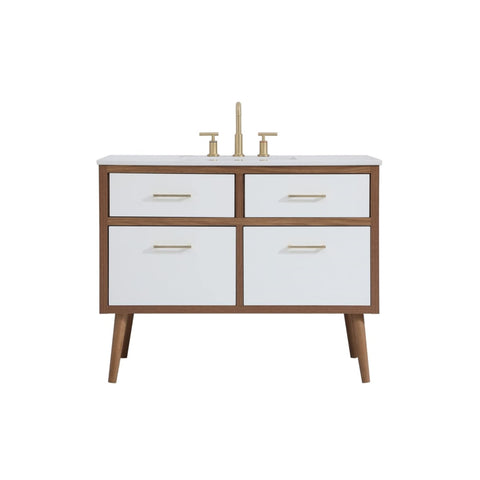 Elegant Decor Boise 42" Engineered Stone Steel Bathroom Vanity in White