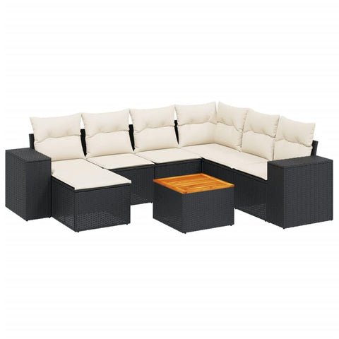 vidaXL Patio Sofa Set with Cushions 8 Piece, Outdoor Conversation Set with Storage, Patio Furniture Set, Modern Style, Black Poly Rattan