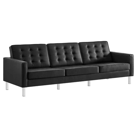 Modway EEI-3385-SLV-BLK Loft Tufted Button Faux Leather Upholstered Sofa in Silver Black