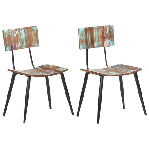 vidaXL Dining Chair Set of 2 in Solid Reclaimed Wood | Retro Style Multicolor Chairs with Iron Frame | Eco-Friendly and Handmade Furniture for Dining Room