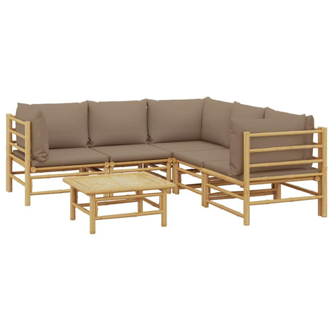 vidaXL Patio Furniture Set 6 Piece, Sectional Sofa with Cushions, Patio Lounge Set with Coffee Table for Garden Lawn Porch Backyard, Bamboo