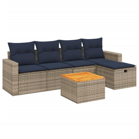 vidaXL Patio Sofa Set with Cushions 6 Piece, Outdoor Conversation Set, Patio Sectional Sofa for Balcony Garden, Modern Style, Gray Poly Rattan
