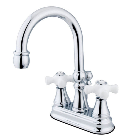 Kingston Brass KS2611PX Governor 4-Inch Centerset Lavatory Faucet with Brass Pop-Up and Porcelain Cross Handle, Polished Chrome