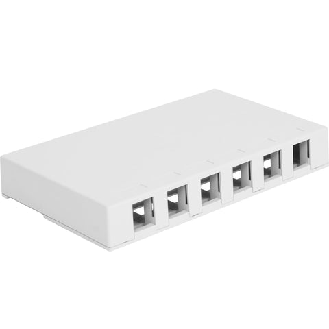 ICC 6 Port Surface Mount Box in White, Works with Slim and Wide Profile Keystone Jacks (Sold Separately), Compact Outlet for Voice and Data Connections, UL Listed TAA Compliant, IC107SB6WH