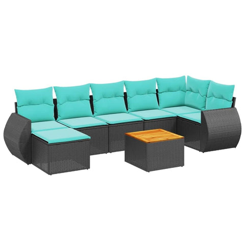 vidaXL 8 Piece Garden Sofa Set with Cushions Black Poly Rattan