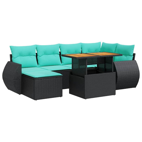 vidaXL 7 Piece Patio Sofa Set with Cushions Black Poly Rattan, Garden Sofa Set, Garden Lounge Set, Sofa for Garden, Outdoor Sofa Set