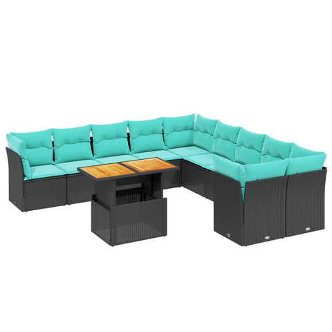 vidaXL Patio Sofa Set with Cushions 11 Piece, Outdoor Sectional Sofa Couch, Patio Conversation Set for Garden Backyard, Black Poly Rattan