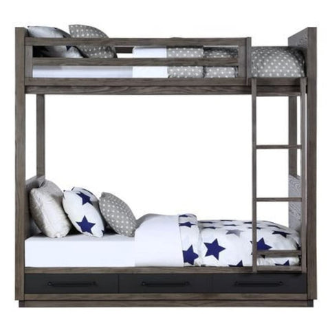 Estevon Gray Oak Wood Twin Bunk Bed with Drawers by Acme