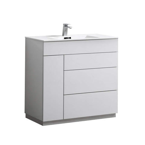 Milano 36" High Glossy White Modern Bathroom Vanity