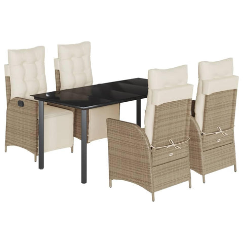 vidaXL Garden Dining Set 5-Piece Garden Furniture Set Table with 4 Chairs, Garden Set with Cushions, Patio Dining Set, Beige Poly Rattan