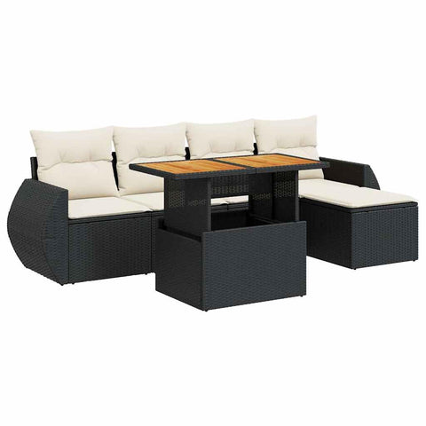 vidaXL 6 Piece Patio Sofa Set with Cushions Black Poly Rattan, Garden Sofa Set, Garden Lounge Set, Poly Rattan Sofa Set, Outdoor Sofa Set