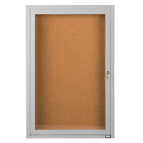 Aarco Products 36"x24" 1-Door Indoor Shatter Resistant Enclosed Bulletin Board with Natural Cork, Aluminum Frame with Lock