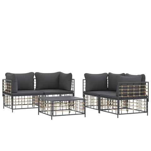 vidaXL Patio Furniture Set 5 Piece, Loveseat Sofa with Cushions, Patio Lounge Set with Coffee Table for Garden Lawn Backyard, Anthracite Poly Rattan
