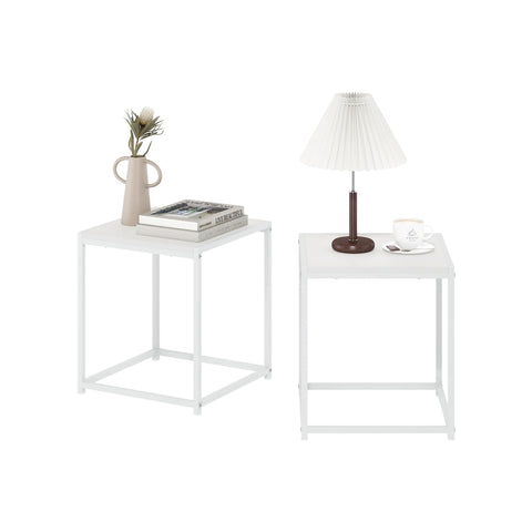 Furinno CAMNUS Side Table Set of 2, Metal Frame End Table, Night Stand, Bedside Table, Easy Assembly, for Living Room, Bedroom, White