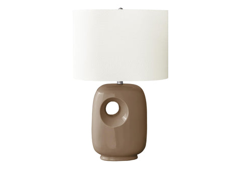 Monarch Specialties I 9676 Lighting, 26" H, Table Lamp, Brown Ceramic, Ivory/Cream Shade, Contemporary, Modern