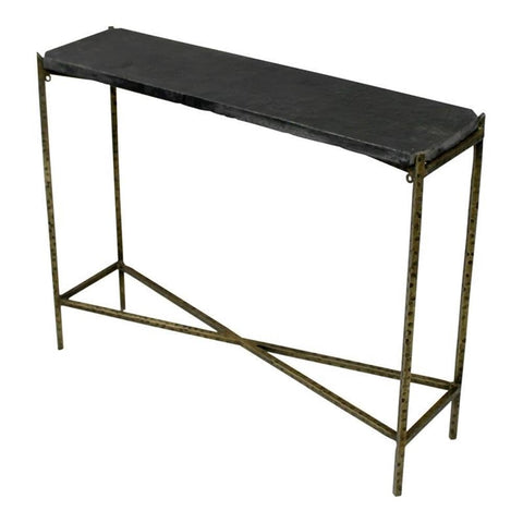 Orlando Asher 32" Small Modern Metal/Stone Kirby Console Table in Old Gold