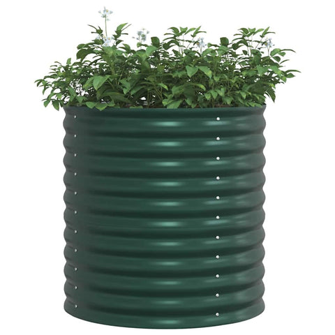 vidaXL Green Garden Raised Bed 31.5 x 31.5 x 31.9 in Galvanized Steel Planter Modern Design Durable for Outdoor Use Unique Oval Shape Spacious Planting Area Container for Vegetables Flowers Herbs