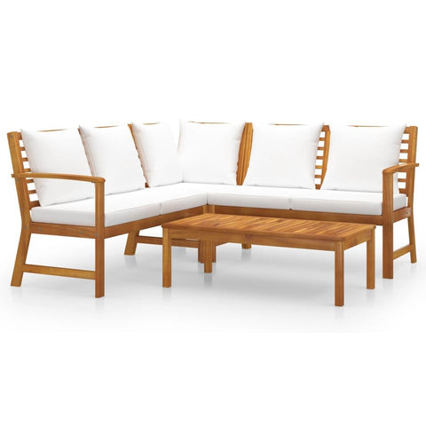 vidaXL Solid Acacia Wood Patio Lounge Set with Cushion 4 Piece Cream Garden Outdoor Balcony Backyard Terrace Lounge Seating Home Furniture