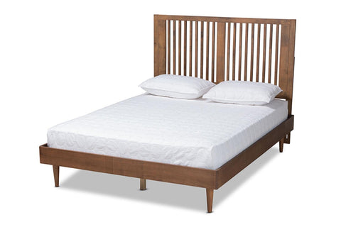 Baxton Studio Mid-Century Full Bed in Ash Walnut Finish Kioshi-Ash Walnut-Full