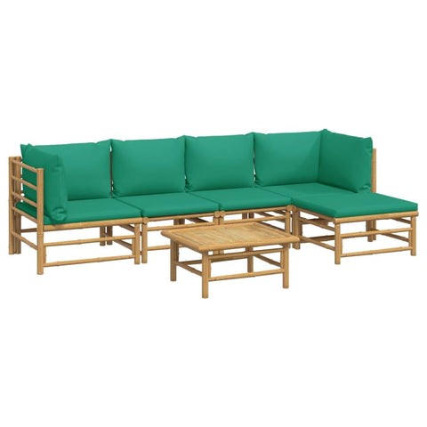 vidaXL Bamboo Patio Lounge Set - 6 Piece Outdoor Furniture with Green Cushions, Comfortable and Modular Design, Great for Gardens, Decks, and Patios