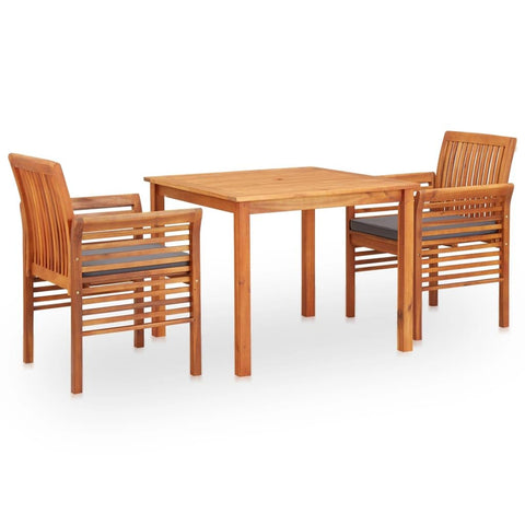 vidaXL Solid Acacia Wood 3 Piece Patio Dining Set with Dark Gray Cushions Garden Terrace Dinner Table Chairs Backyard Courtyard Porch Poolside Home